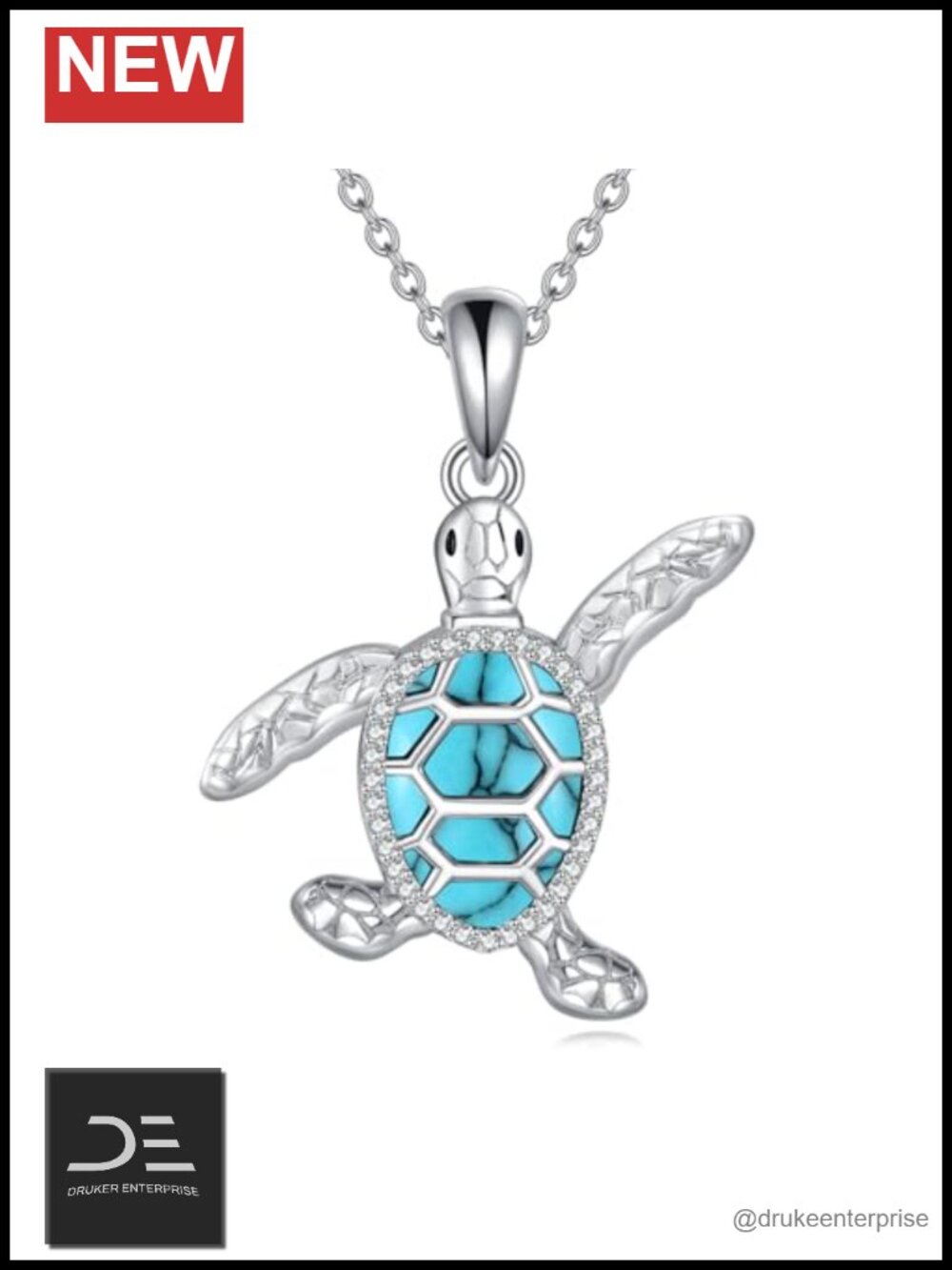 Sterling Silver Turtle Pendant Necklace with Turquoise